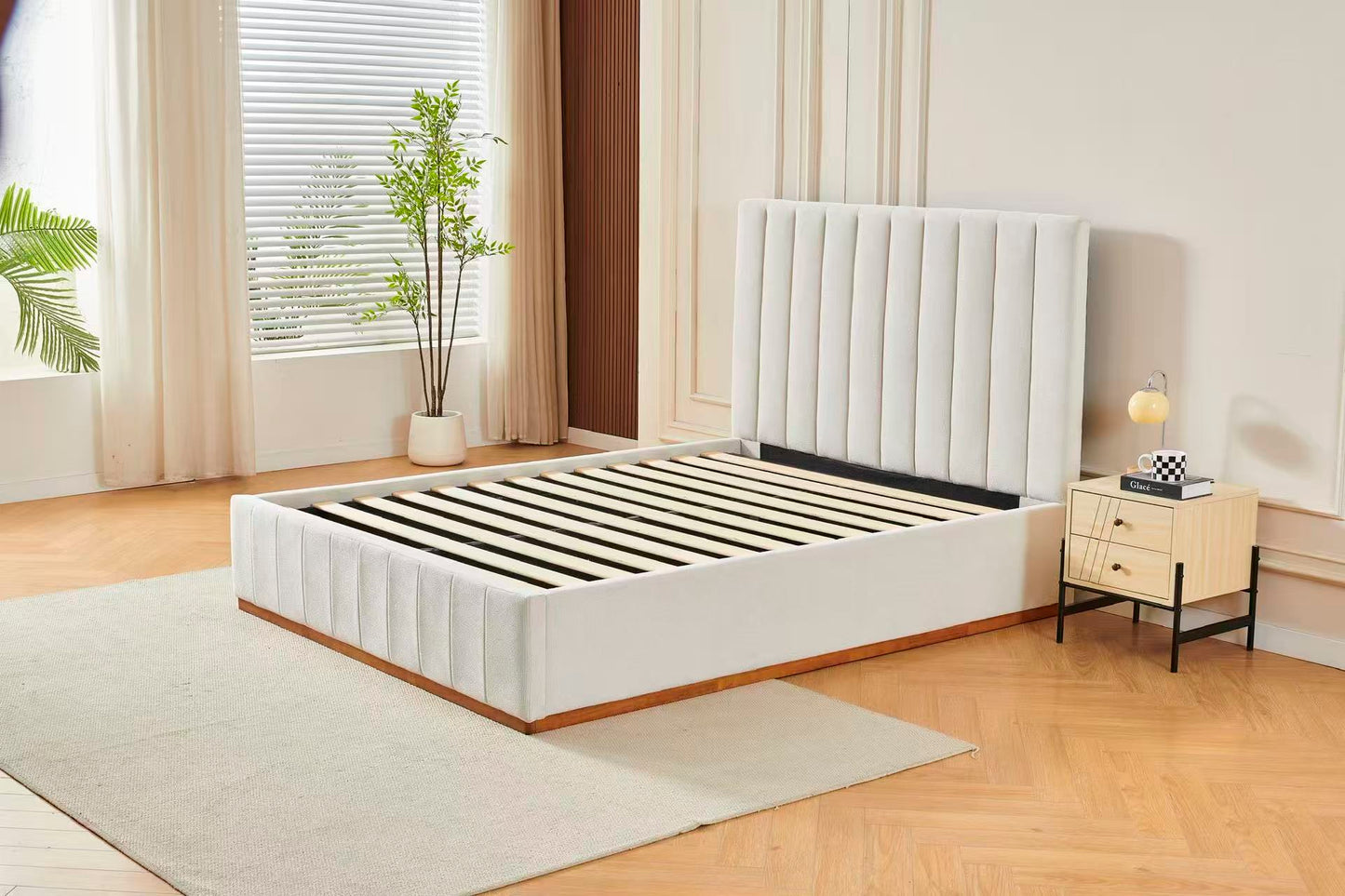Channel Tufted Linen Bed Frame