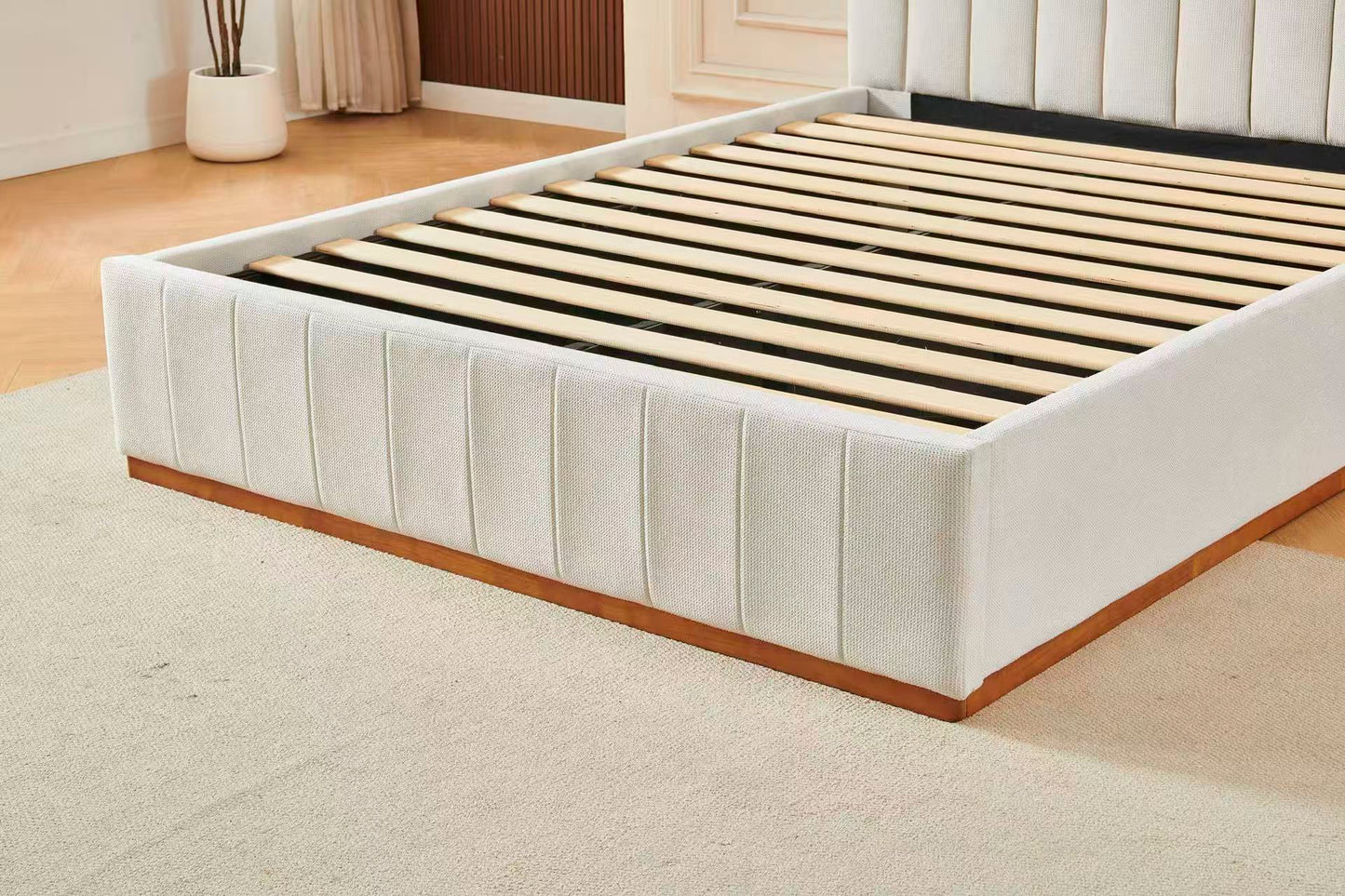 Channel Tufted Linen Bed Frame
