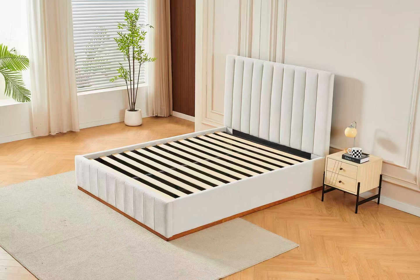 Channel Tufted Linen Bed Frame