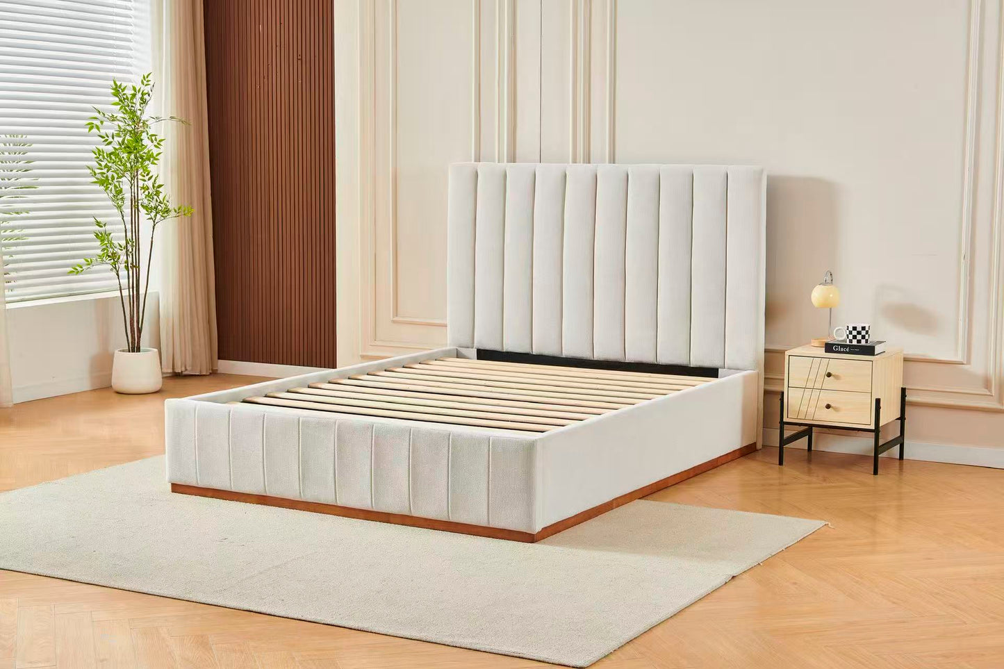 Channel Tufted Linen Bed Frame
