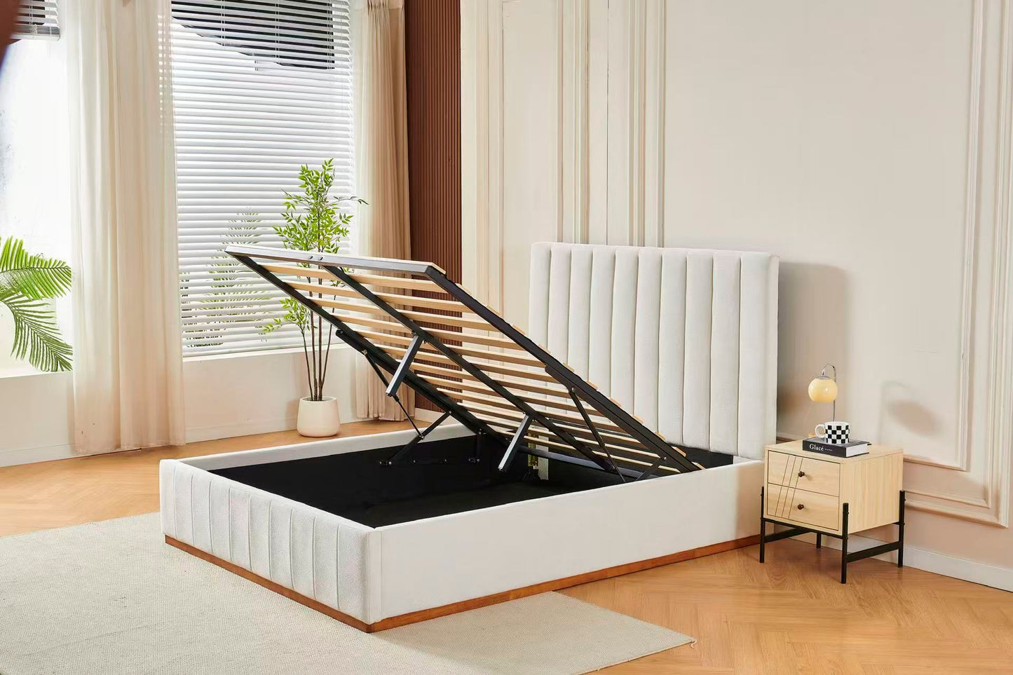 Channel Tufted Linen Bed Frame