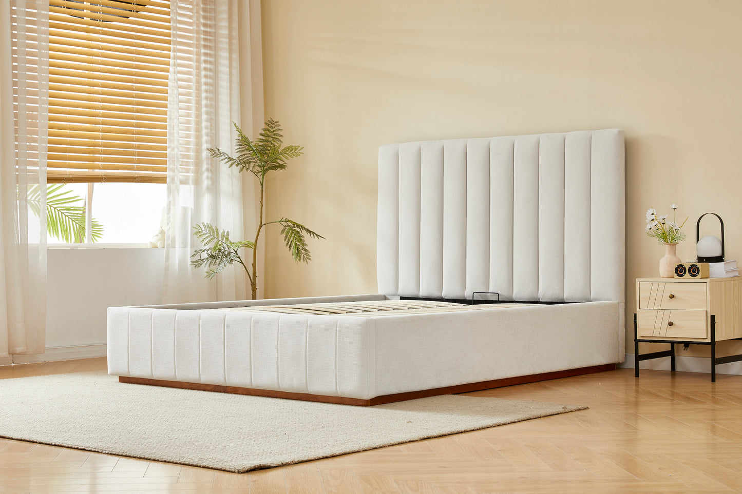 Channel Tufted Linen Bed Frame