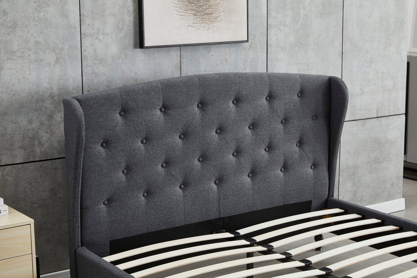 Dark Grey Wingback Bed Frame Queen