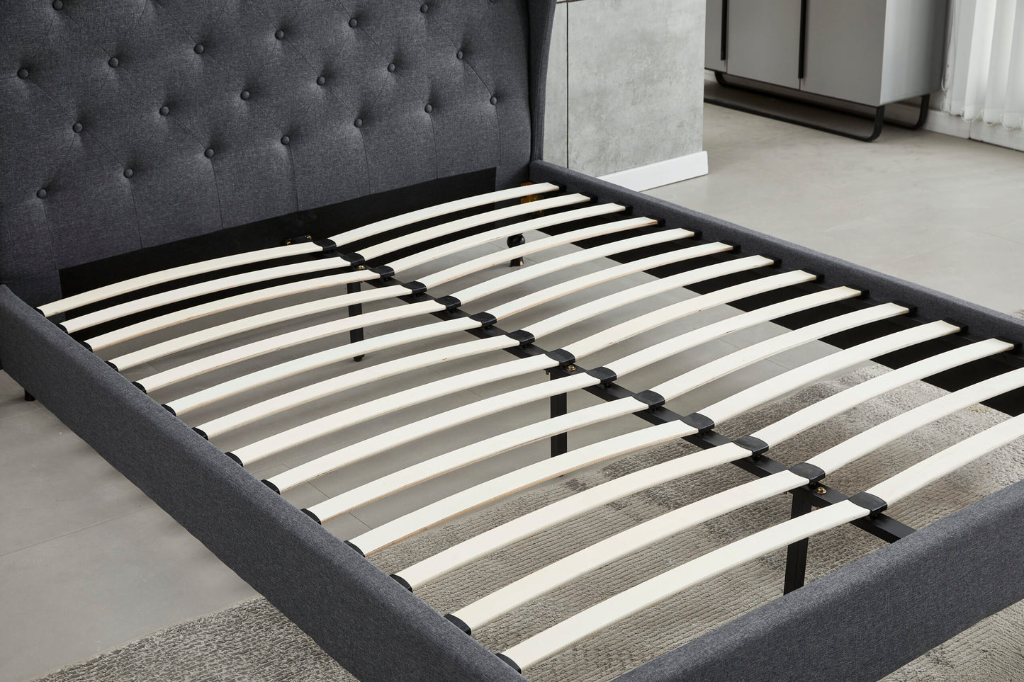 Dark Grey Wingback Bed Frame Queen