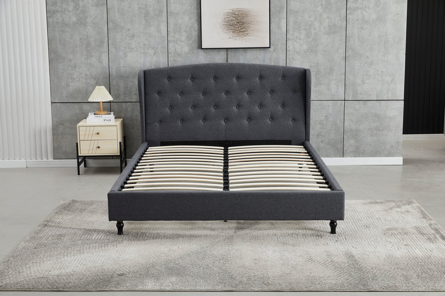 Dark Grey Wingback Bed Frame Queen