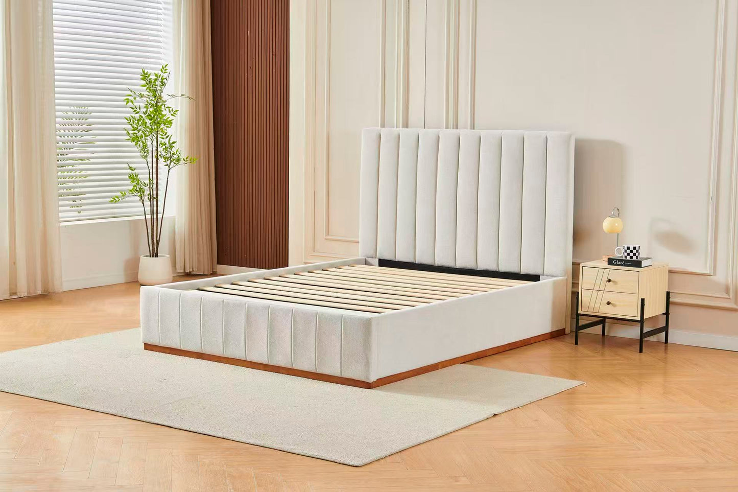 Channel Tufted Linen Bed Frame