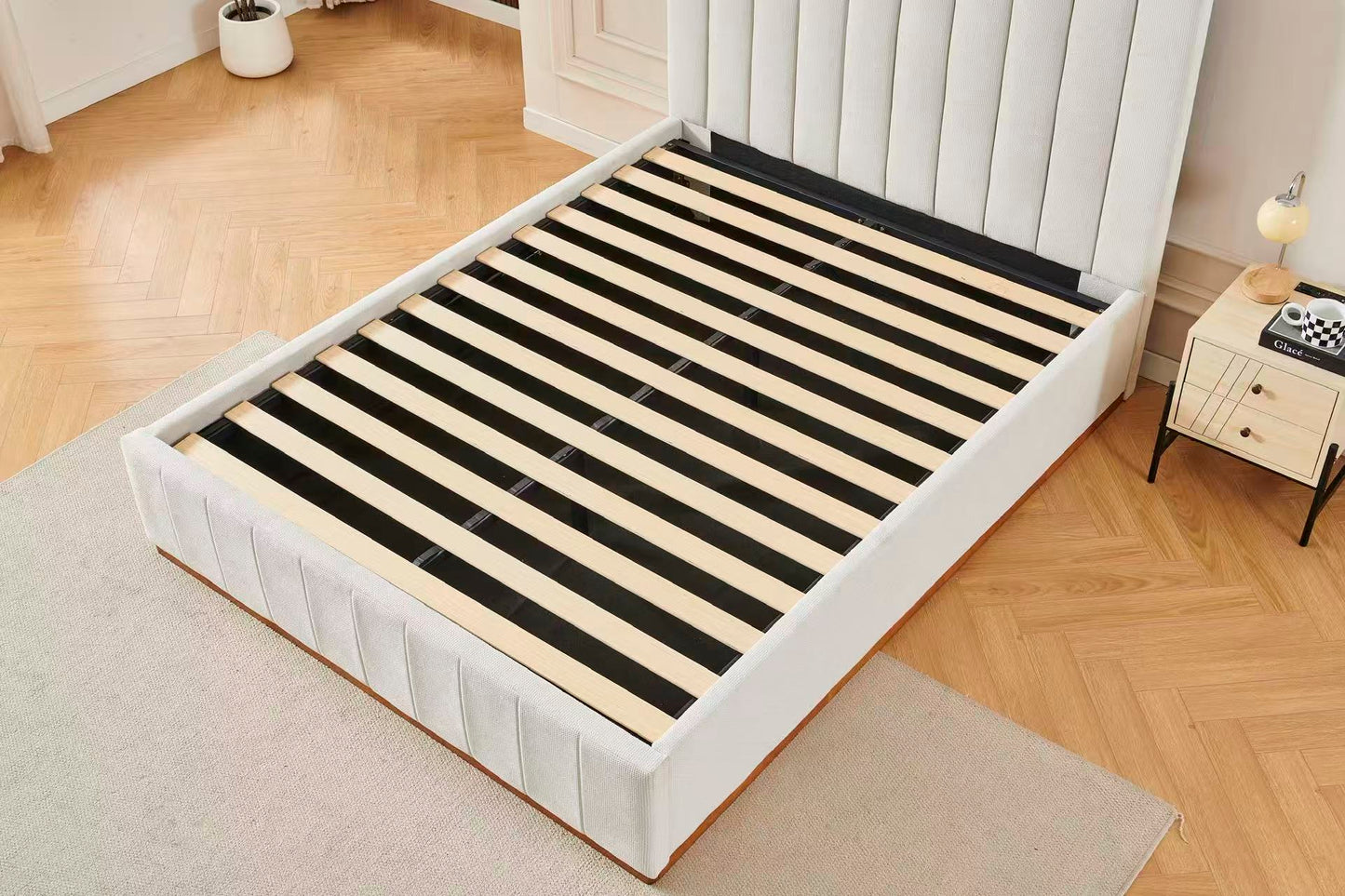 Channel Tufted Linen Bed Frame