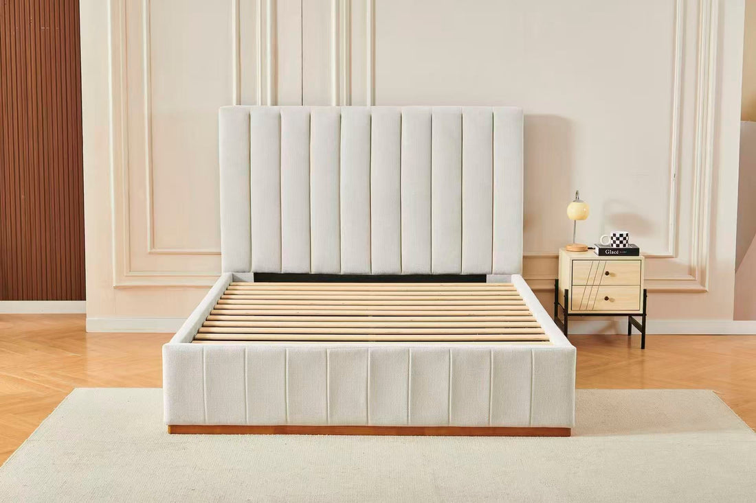 Channel Tufted Linen Bed Frame front view