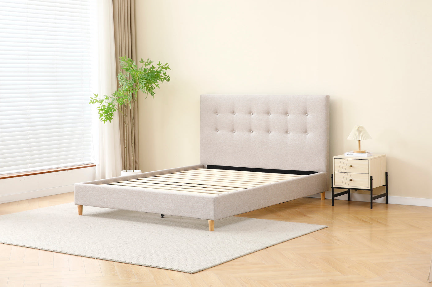 Beige Tiffany Upholstered Bed Frame