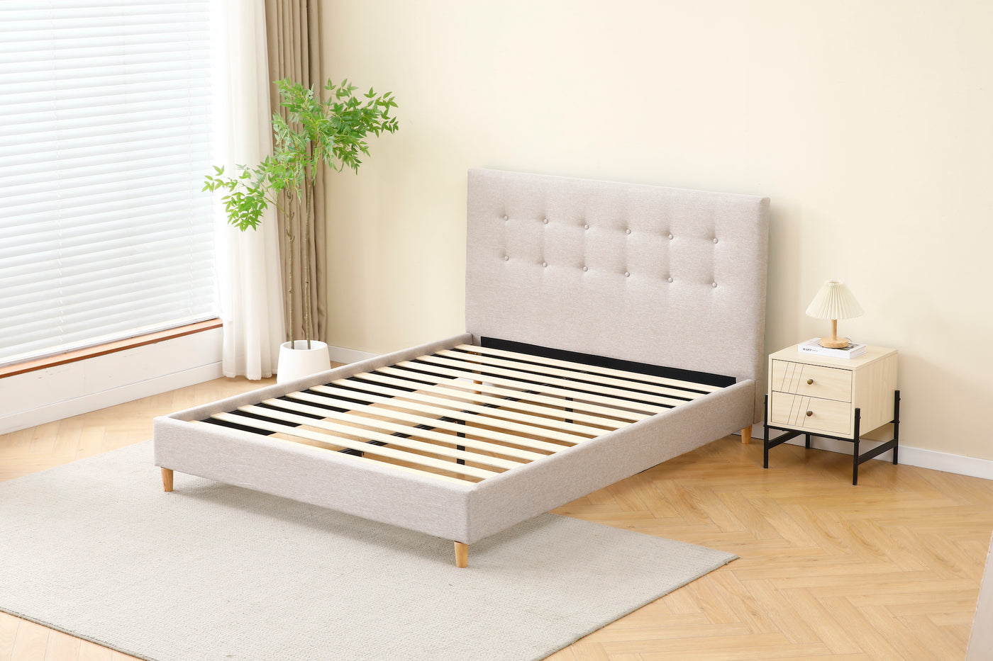 Beige Tiffany Upholstered Bed Frame