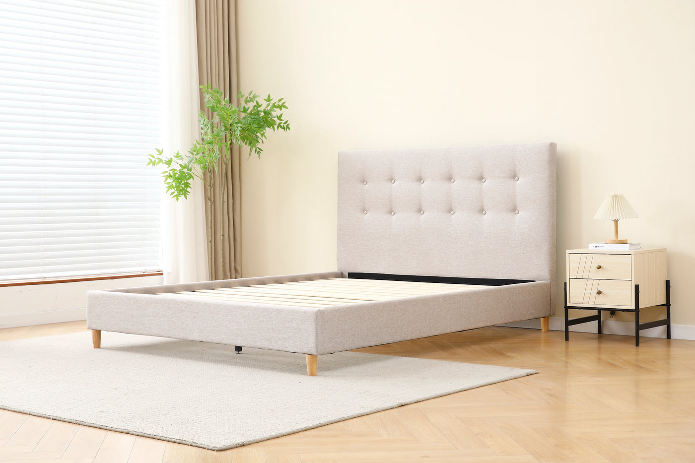 Beige Tiffany Upholstered Bed Frame