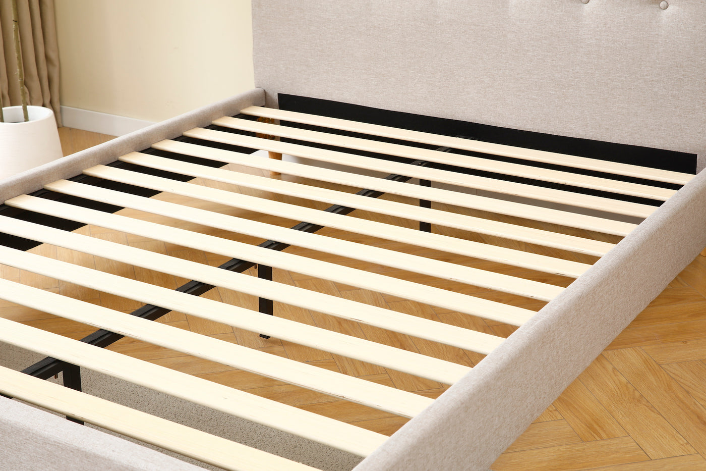 Beige Tiffany Upholstered Bed Frame