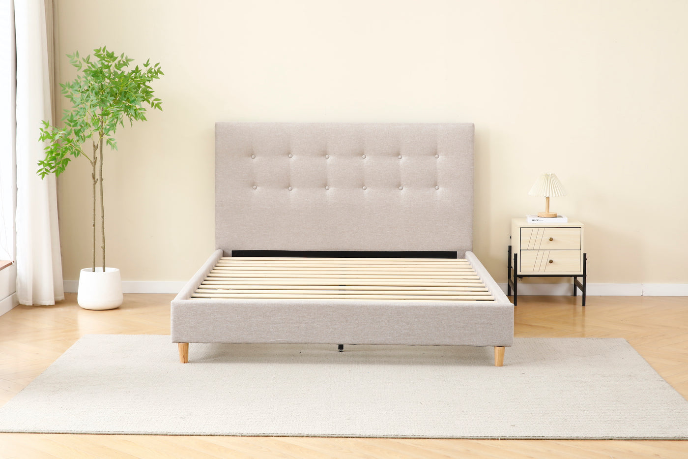 Beige Tiffany Upholstered Bed Frame