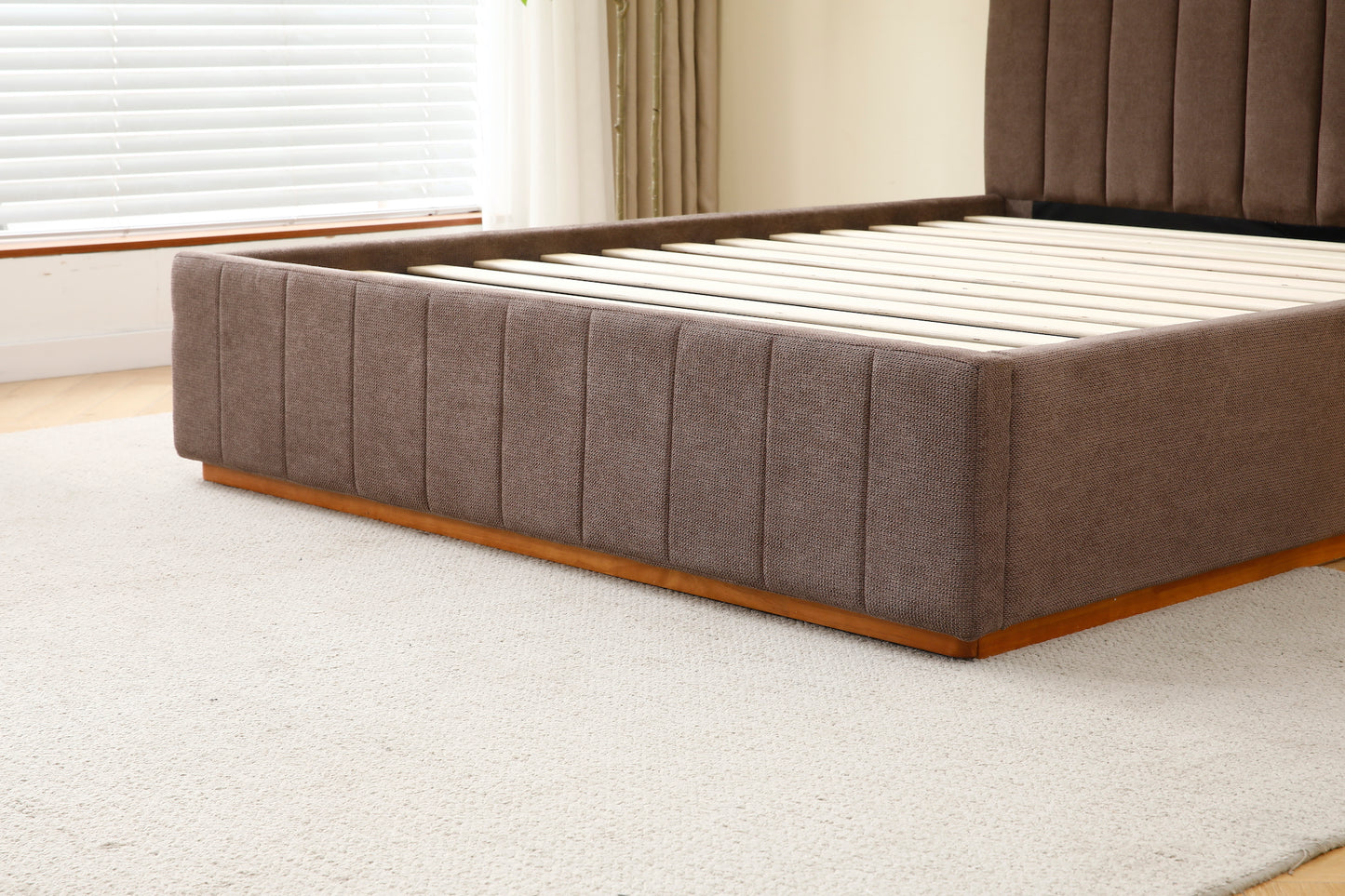 Brown Channel Tufted Linen Bed Frame