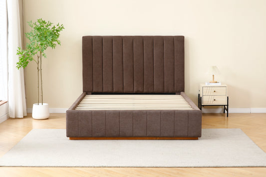 Brown Channel Tufted Linen Bed Frame