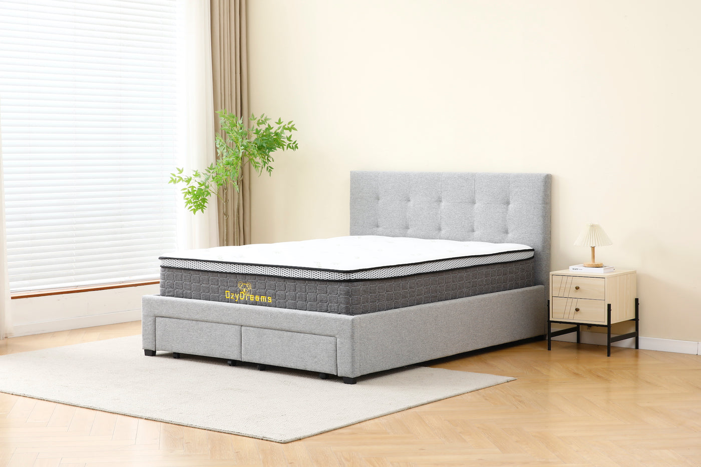 OzyDreams Tiffany Bed with Drawers and 30cm Bamboo Pillow Top Mattress