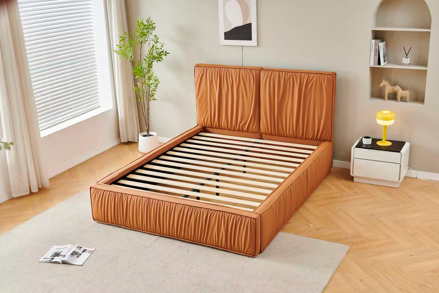 Orange Tiffany Upholstered  Pleat Bed Frame