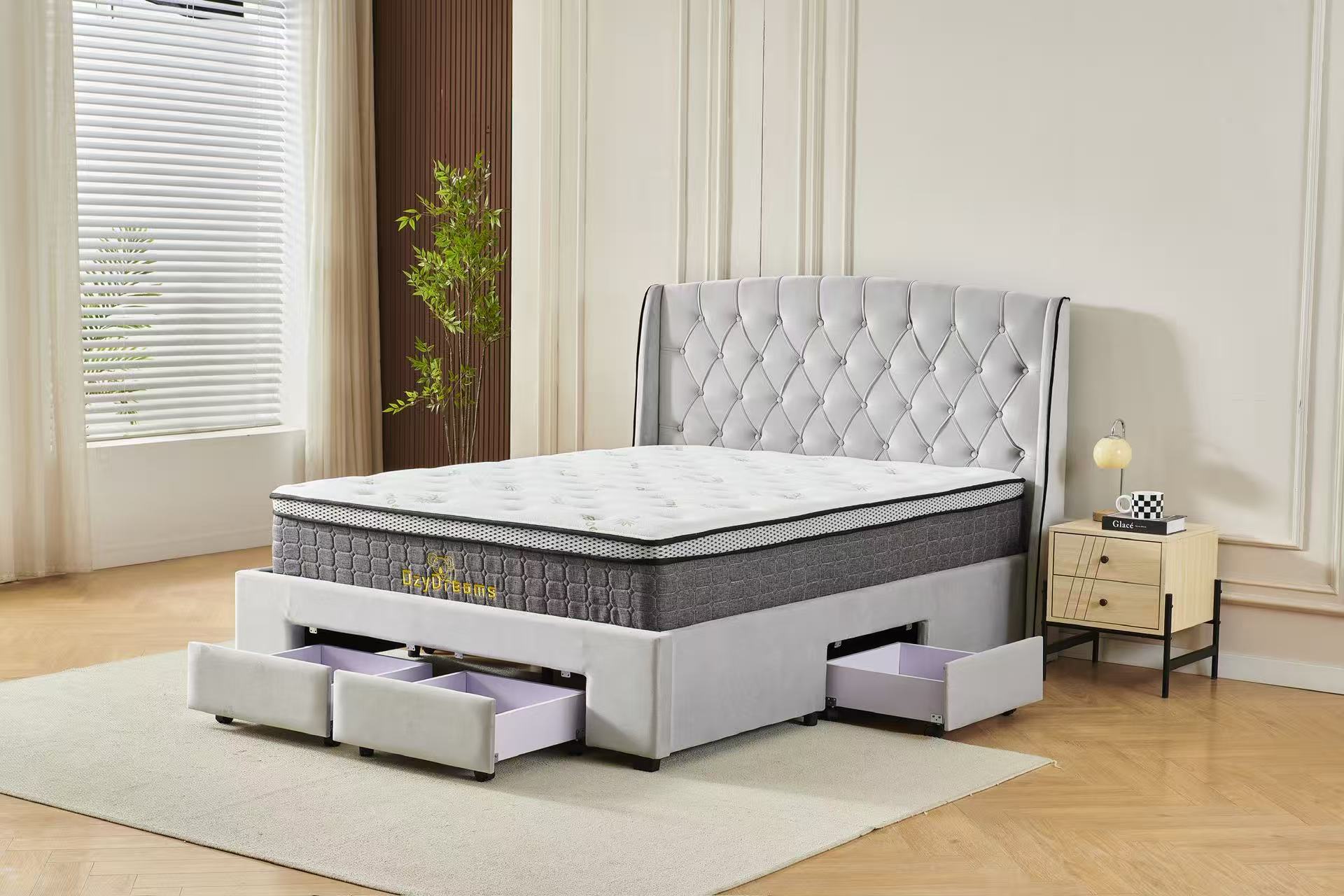 Grey Diamond four-drawer storage bed and 30cm pillow top bamboo mattress package