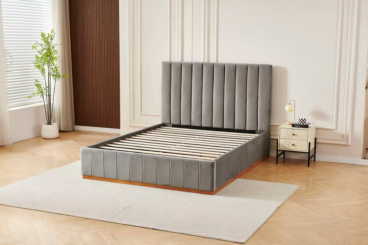 Tufted Bed Frame With Drawers Dark Grey