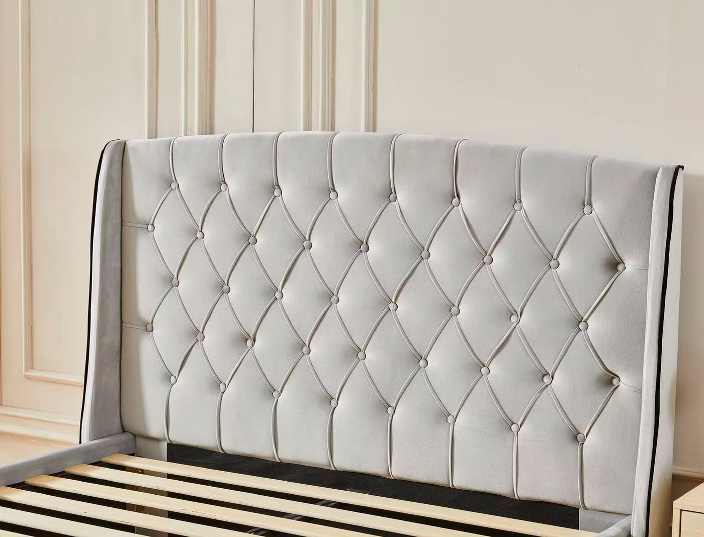 Tufted Bed Frame With Drawers Light Grey