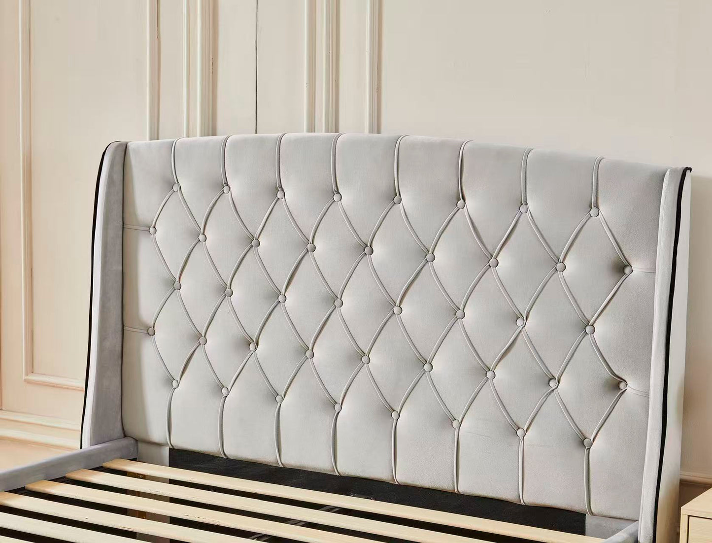 Tufted Bed Frame With Drawers Light Grey