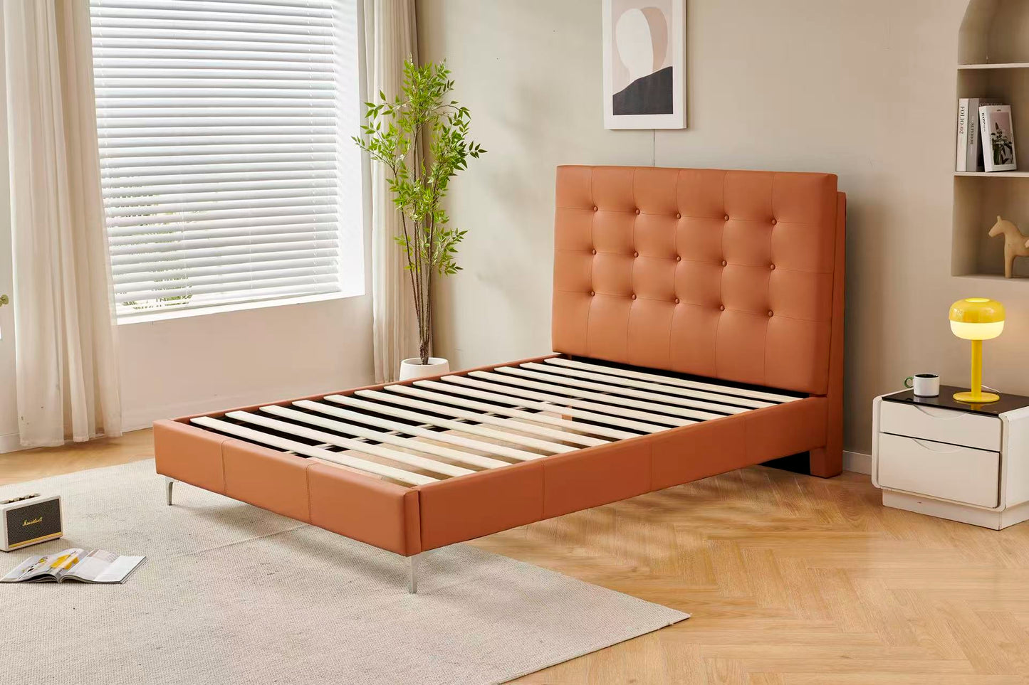 Orange Tiffany Upholstered Bed Frame