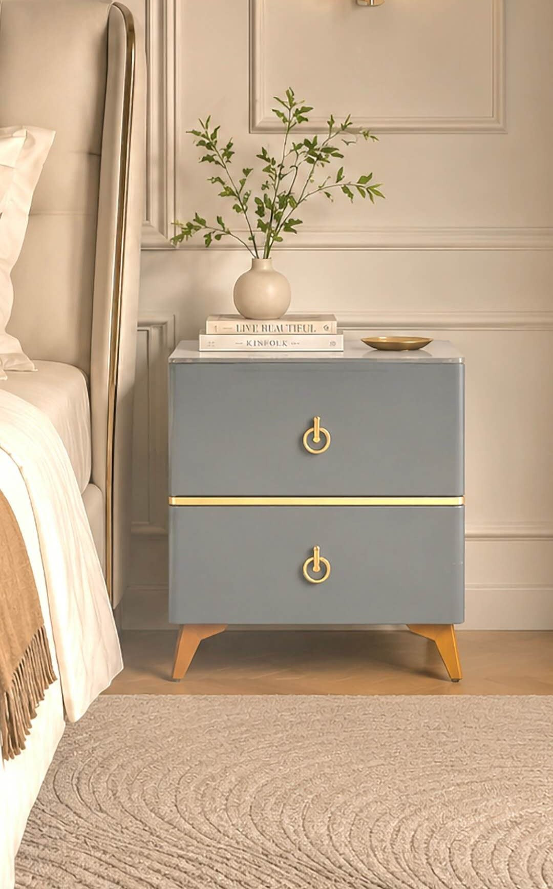 Royale Luxe Stone Top Bedside Table