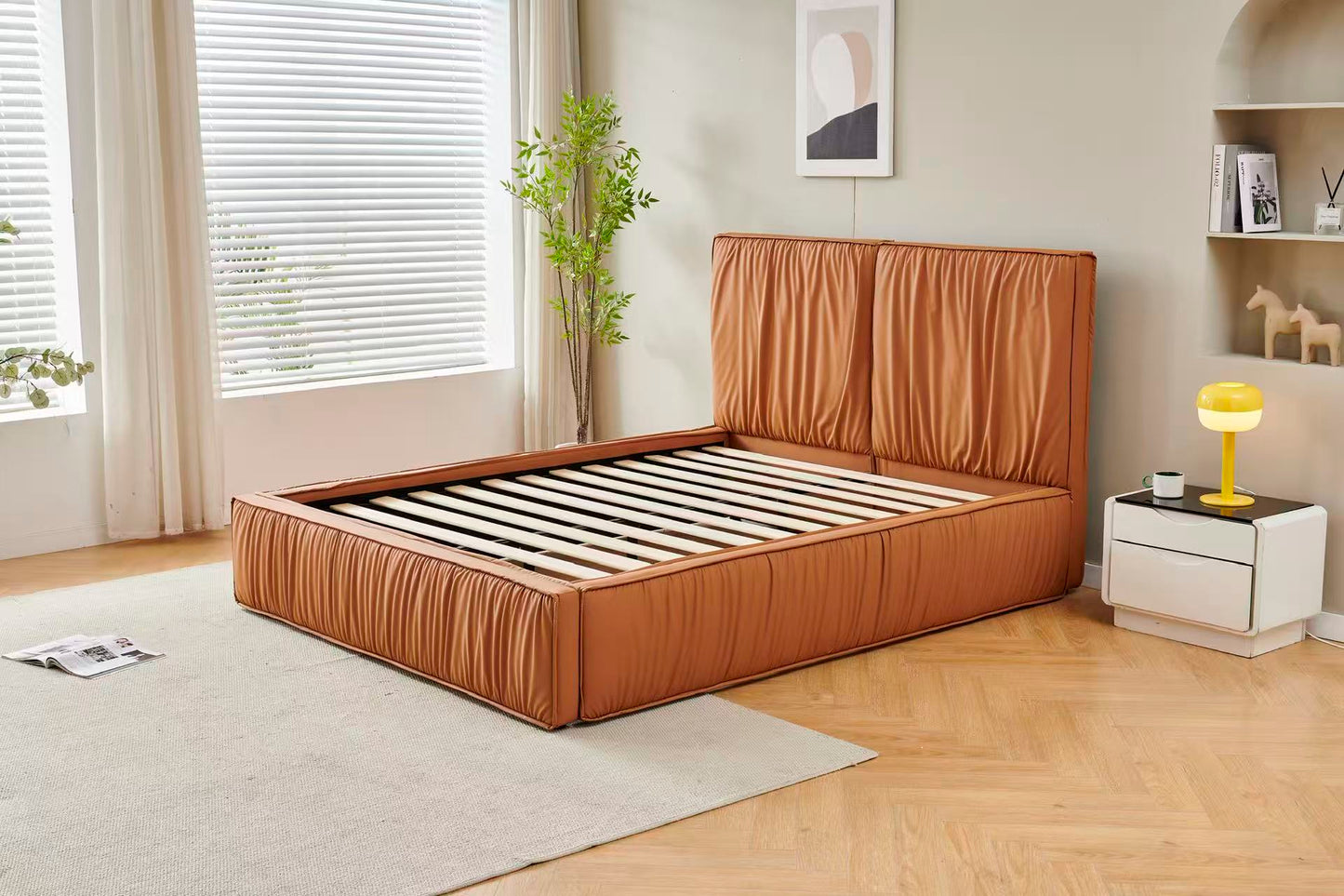 Orange Tiffany Upholstered  Pleat Bed Frame