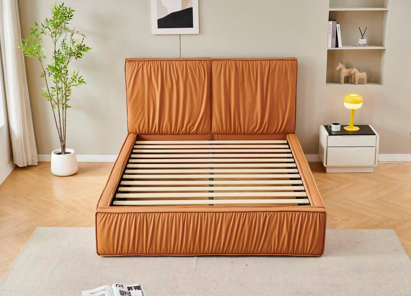 Orange Tiffany Upholstered  Pleat Bed Frame