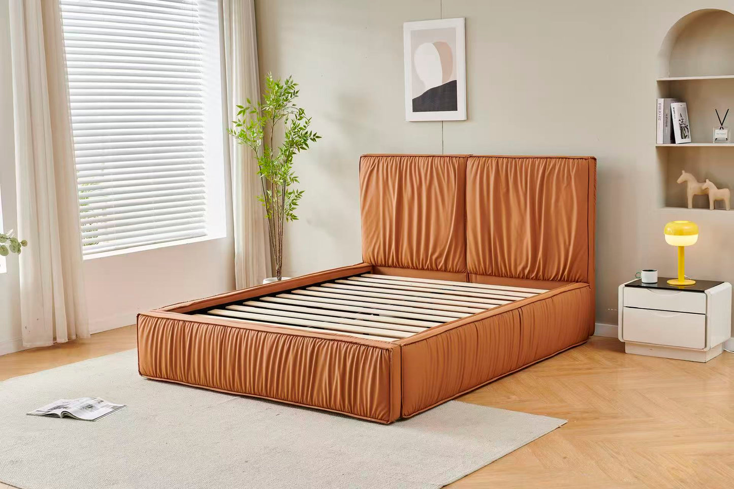 Orange Tiffany Upholstered  Pleat Bed Frame