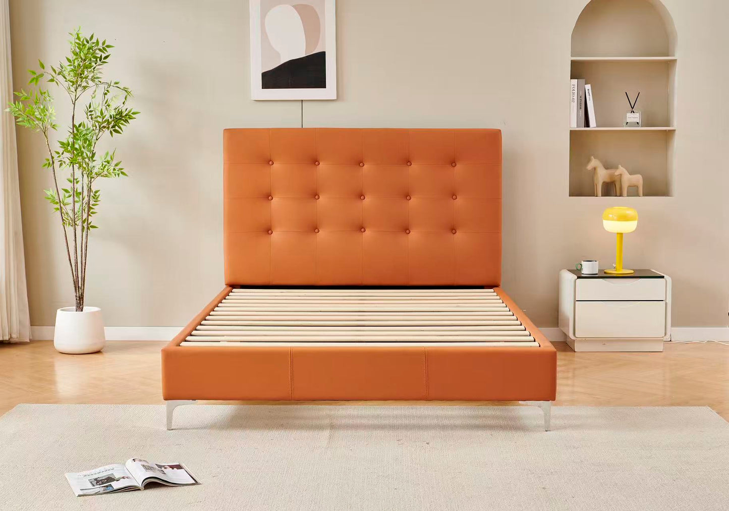 Orange Tiffany Upholstered Bed Frame