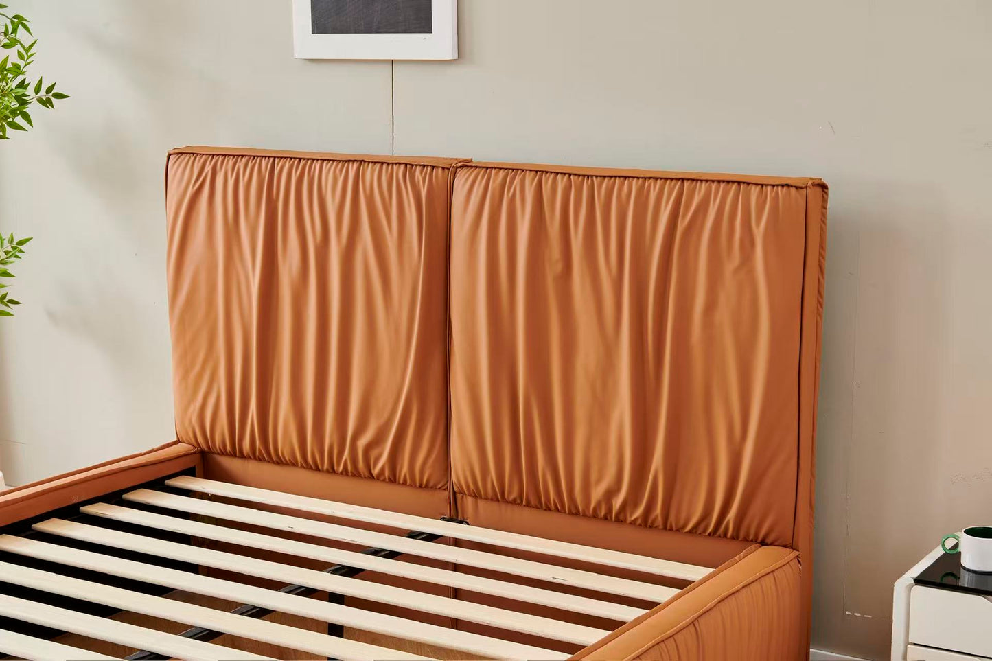 Orange Tiffany Upholstered  Pleat Bed Frame