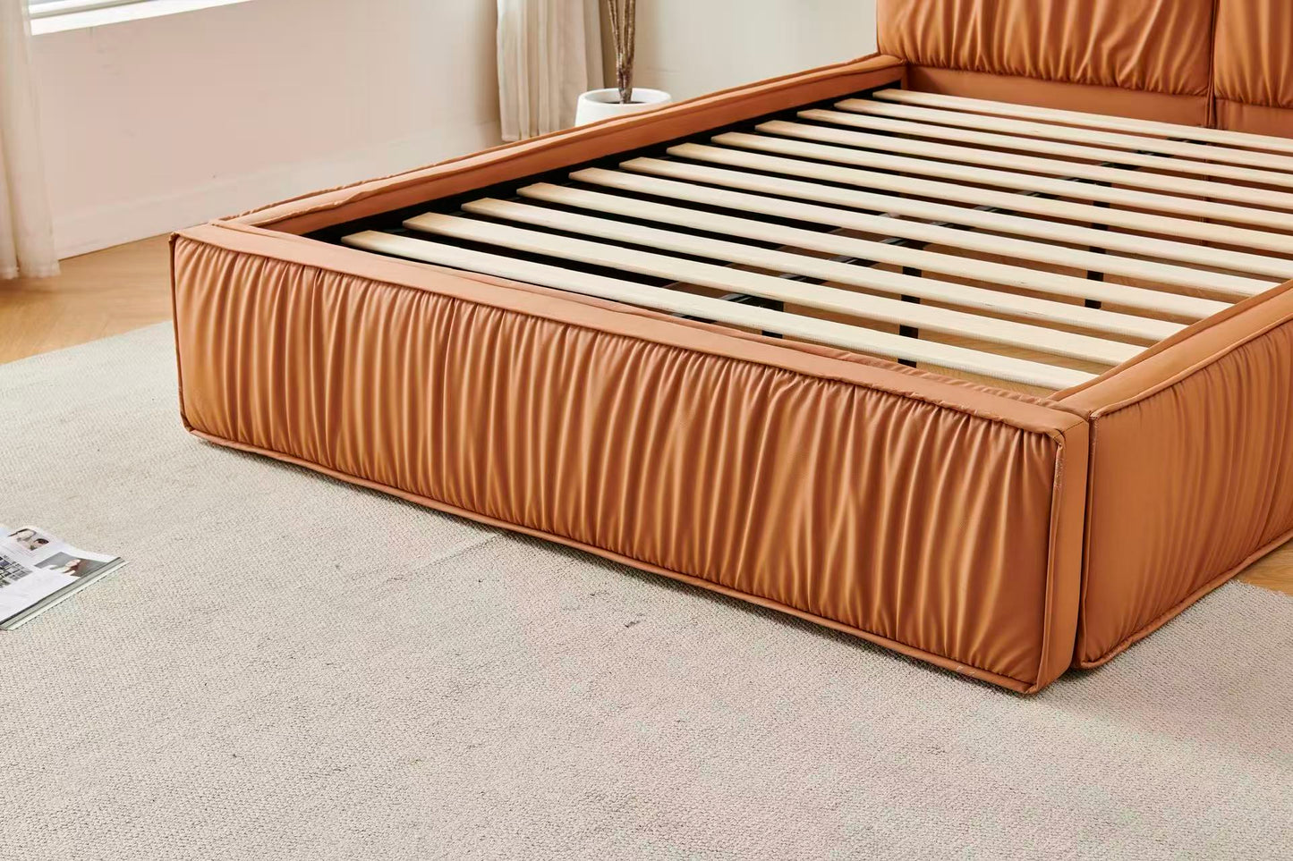 Orange Tiffany Upholstered  Pleat Bed Frame