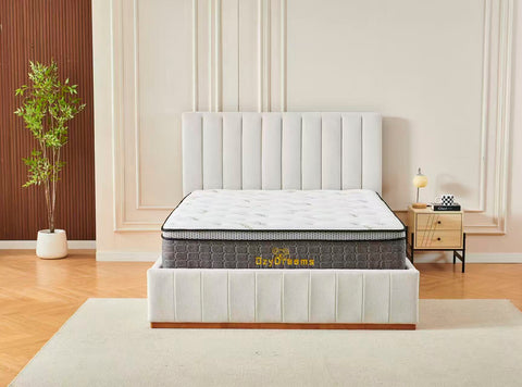 Beige Channel Bed Frame with 30cm Bamboo Pillow Top Mattress
