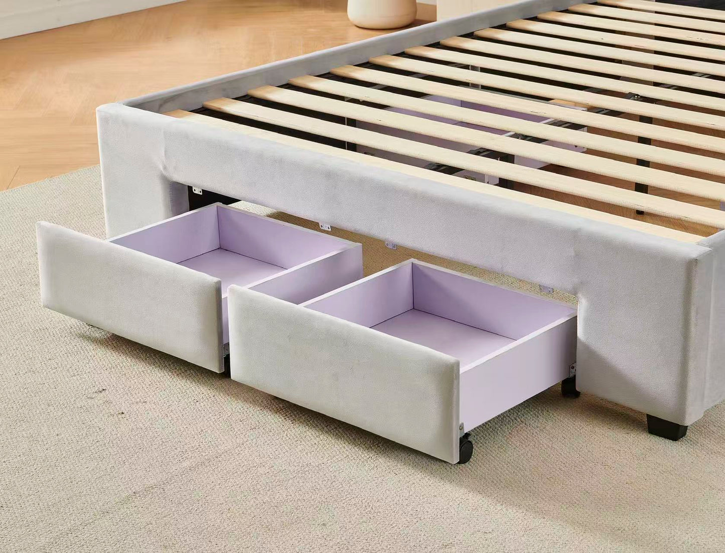 Tufted Bed Frame With Drawers Light Grey