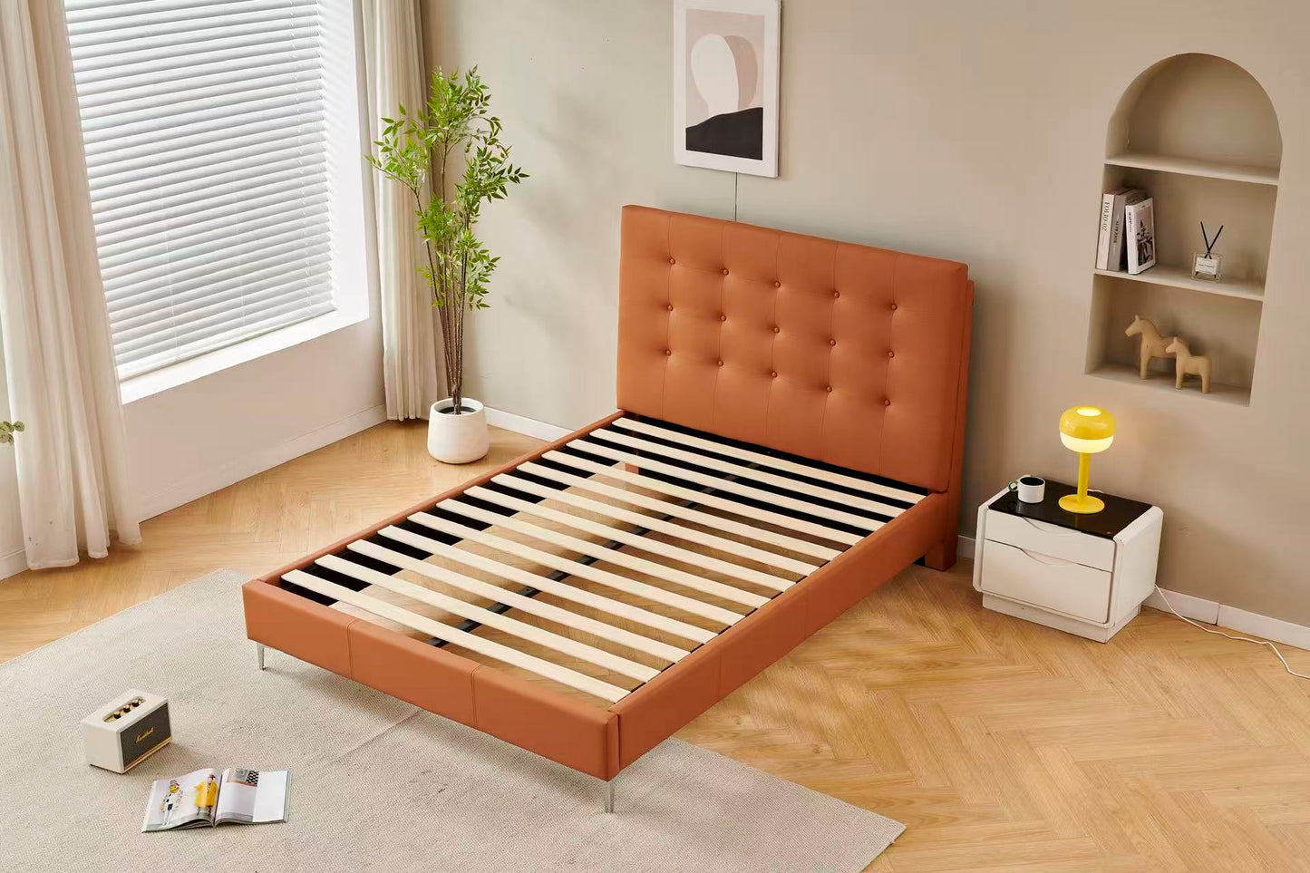 Orange Tiffany Upholstered Bed Frame