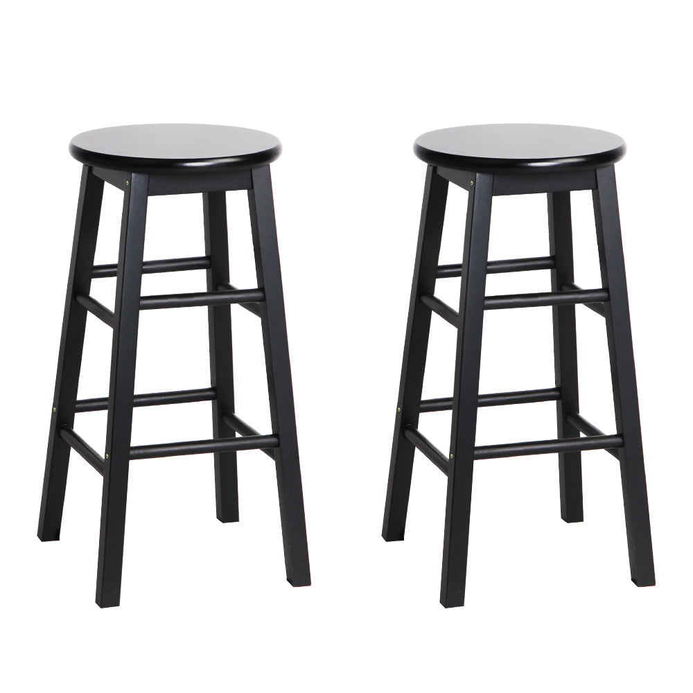 2x Bar Stools Round Chairs Wooden Black – product image 1