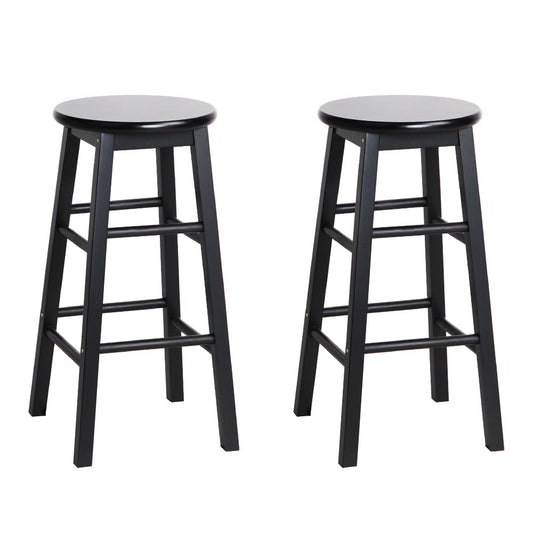 2x Bar Stools Round Chairs Wooden Black – product image 1