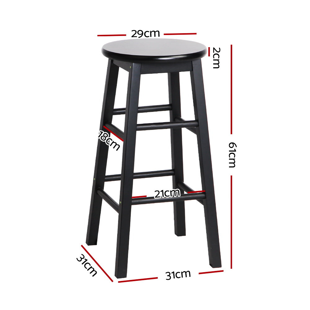 2x Bar Stools Round Chairs Wooden Black – product image 2