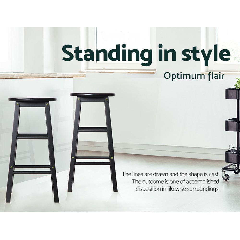 2x Bar Stools Round Chairs Wooden Black – product image 6