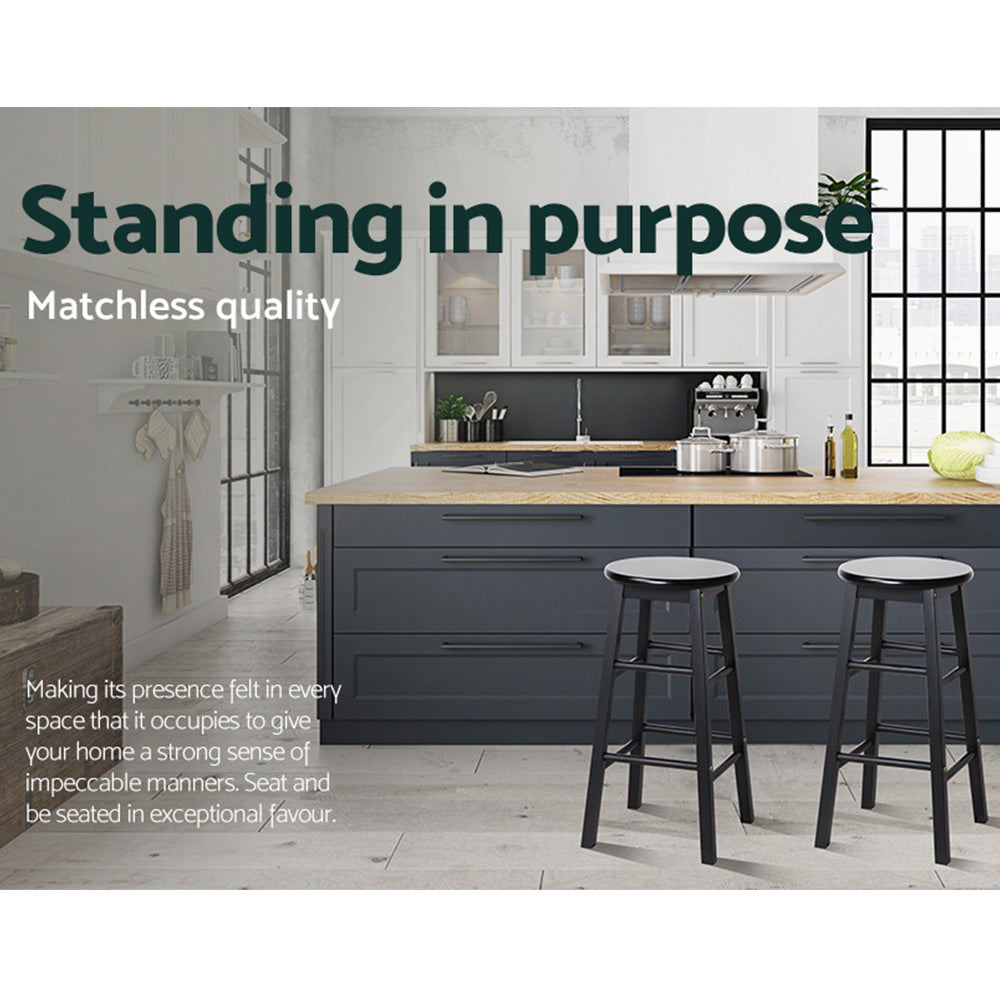 2x Bar Stools Round Chairs Wooden Black – product image 7