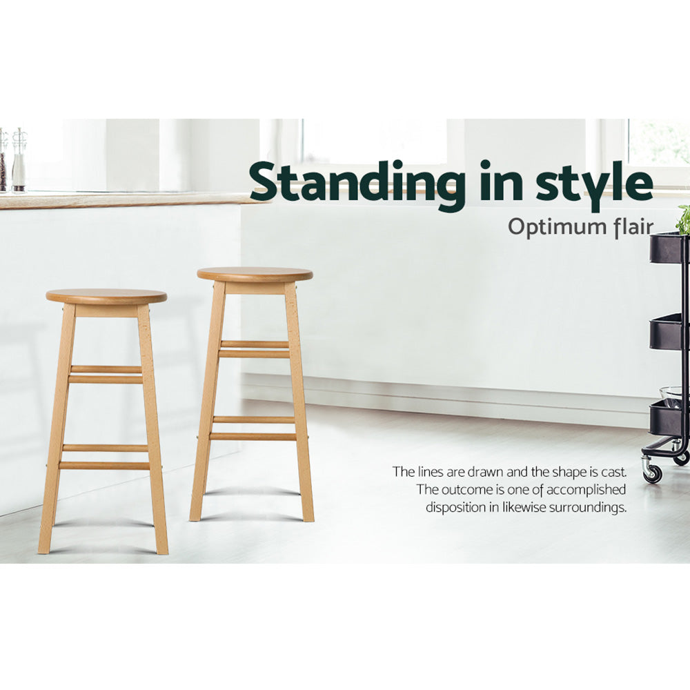 2x Bar Stools Round Chairs Wooden Nature – product image 6