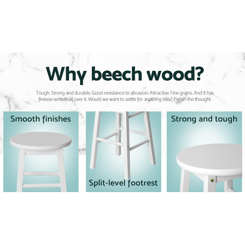 2x Bar Stools Round Chairs Wooden White – product image 6