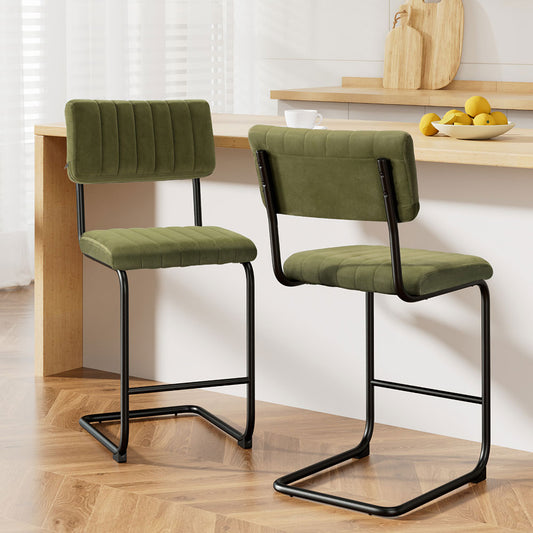 2x Bar Stools Velvet Chairs Green – product image 1