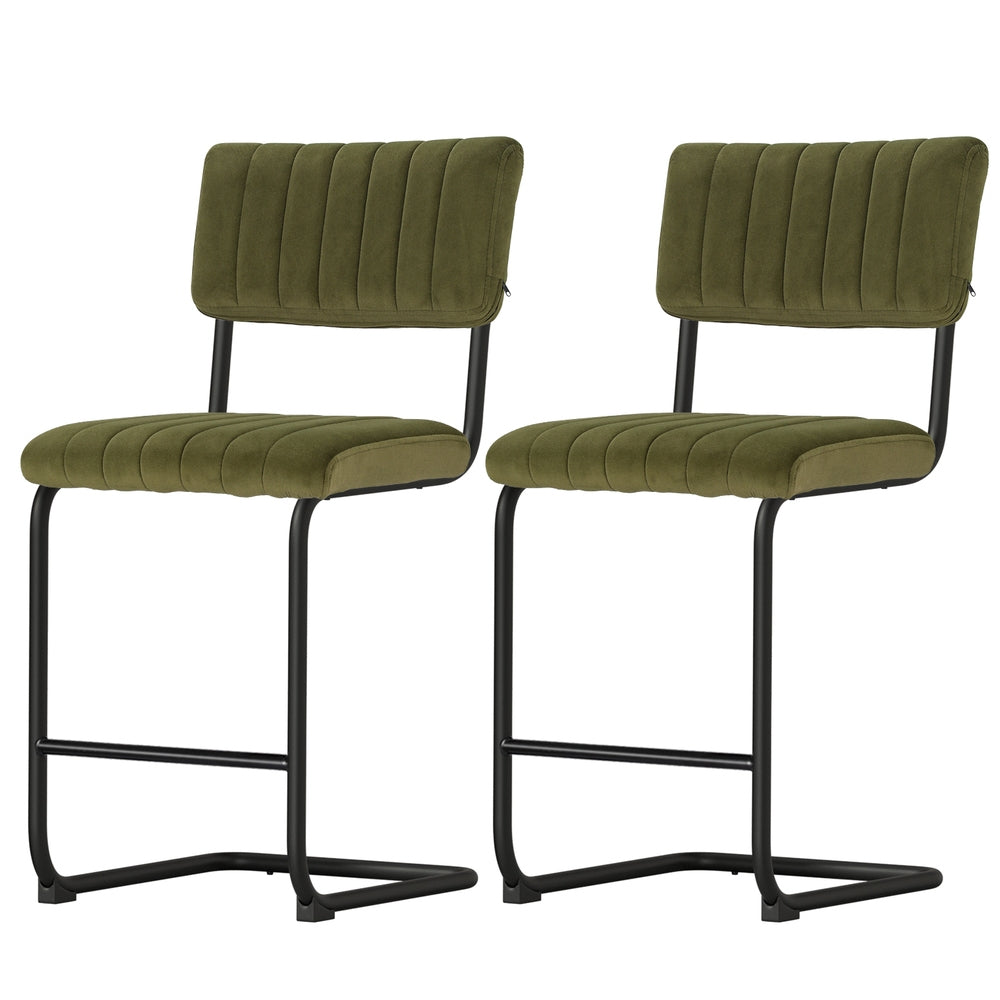 2x Bar Stools Velvet Chairs Green – product image 3