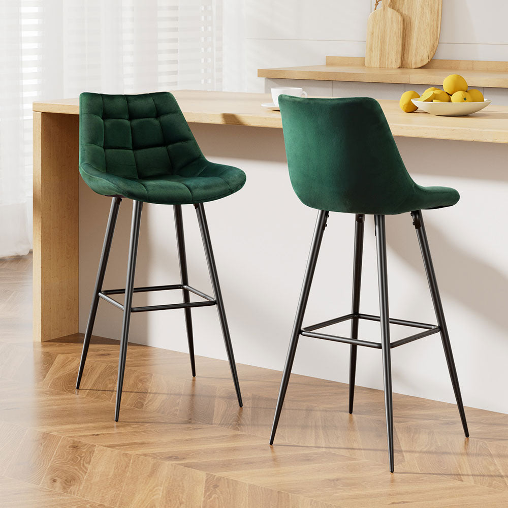 2x Bar Stools Velvet Chairs Green – product image 1