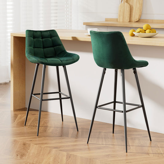 2x Bar Stools Velvet Chairs Green – product image 1