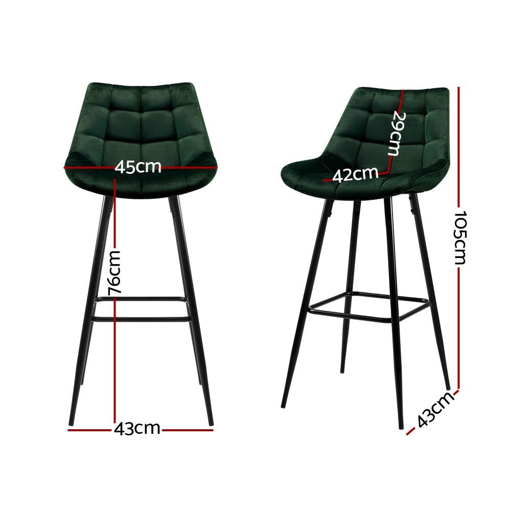 2x Bar Stools Velvet Chairs Green – product image 2