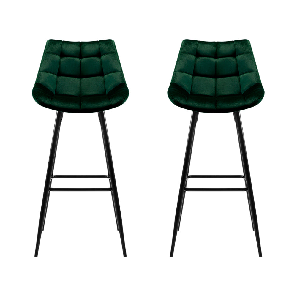 2x Bar Stools Velvet Chairs Green – product image 3