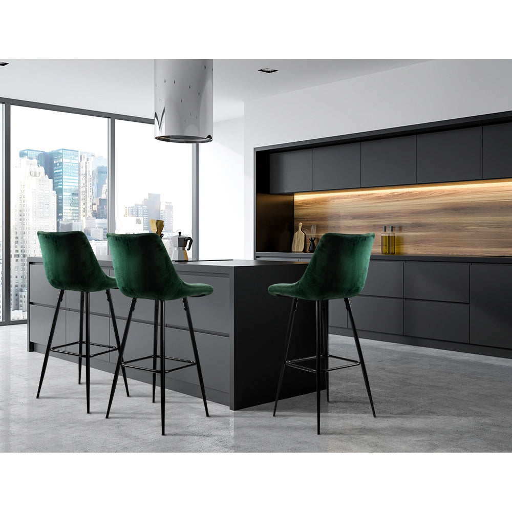 2x Bar Stools Velvet Chairs Green – product image 4